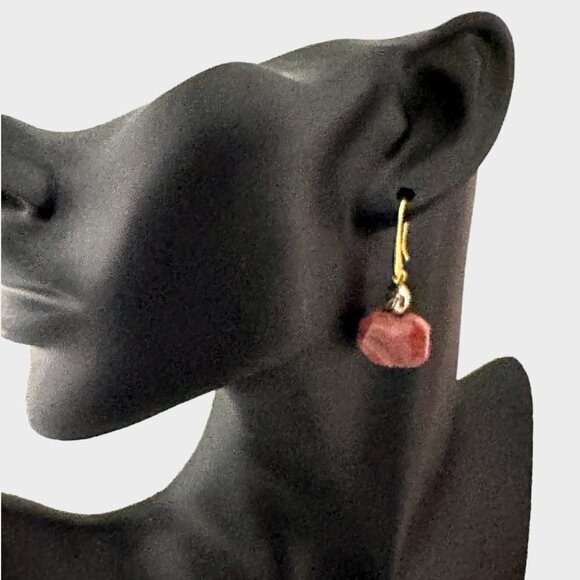 Rhodonite Silver Lotus Charm Earrings Gold-plated Ear Wires - Picture 4 of 10